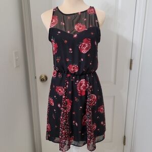 Xhilaration Size S Black Red Floral Pattern Sleeveless Midi Dress